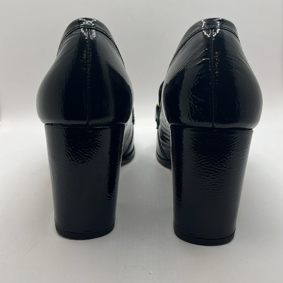 Enzo Anglioni black patent leather block heel loafer pumps gold hardware 7.5 - Picture 4 of 7